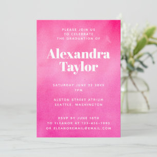 Invitation Aquarelle moderne Hot Rose tendance chic Graduatio