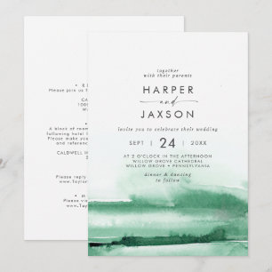 Invitation Aquarelle moderne   Mariage avant et arrière vert
