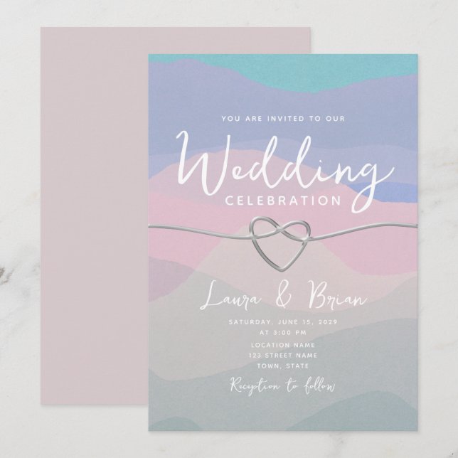 Invitation Aquarelle moderne Mariage bleu minimal (Devant / Derrière)