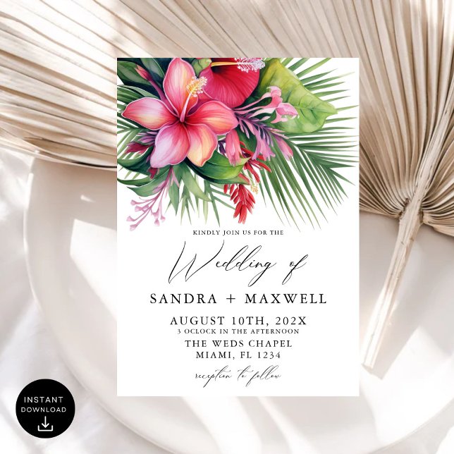 Invitation Aquarelle moderne Mariage botanique tropical (Créateur téléchargé)