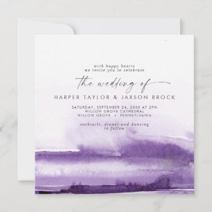Invitation Aquarelle moderne Mariage Carré violet