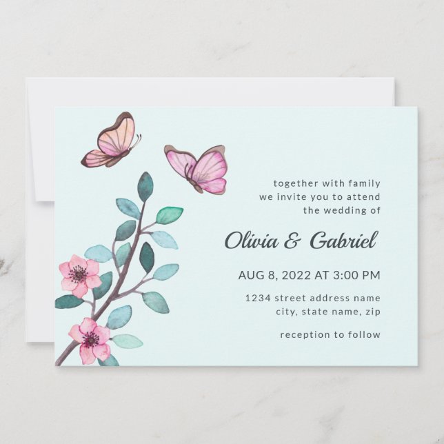 Invitation Aquarelle moderne. Mariage de jardin florissant (Devant)