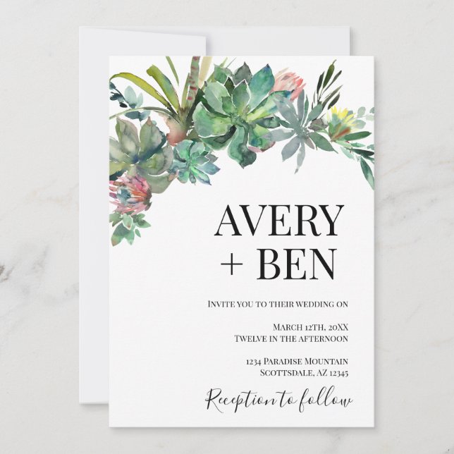 Invitation Aquarelle moderne Mariage de verdure succulent (Devant)
