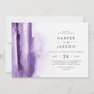 Invitation Aquarelle moderne   Mariage horizontal violet