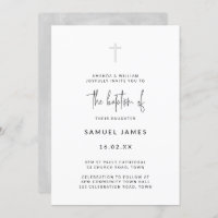 Aquarelle moderne minimaliste Gris Baptême manuscr