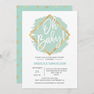 Invitation Aquarelle moderne Mint Vert Or Oh Baby shower
