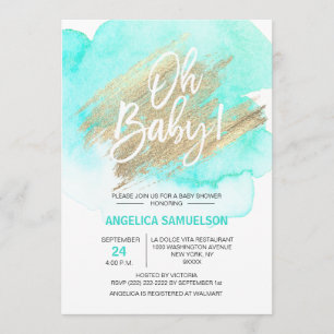 Invitation Aquarelle moderne Mint Vert Or Oh Baby shower