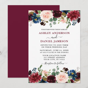 Invitation Aquarelle moderne Mixte Floral Bourgogne Mariage