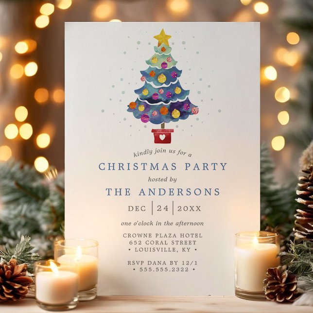 Invitation Aquarelle moderne Noël Arbre fête (Créateur téléchargé)