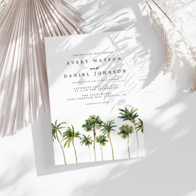Invitation Aquarelle moderne Palm Tree photo Mariage (Créateur téléchargé)
