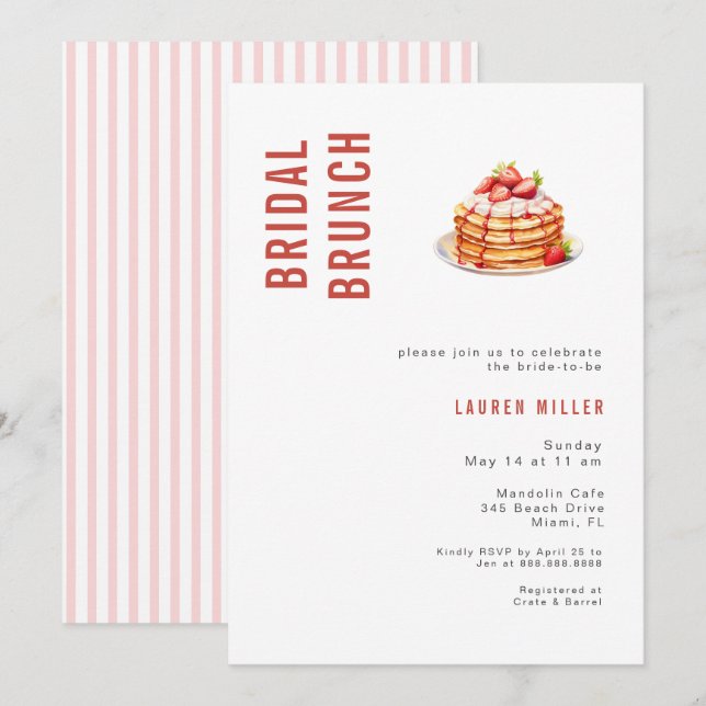 Invitation Aquarelle moderne Pancakes Bridal Brunch Douche (Devant / Derrière)