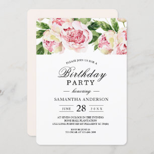 Invitation Aquarelle moderne Peonas roses et feuille verte
