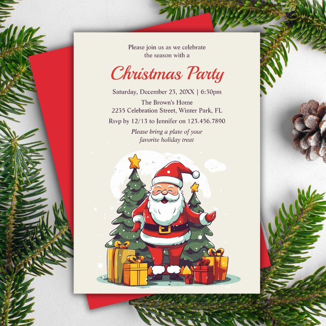 Invitation Aquarelle moderne Père Noël Noël (Modern Watercolor Santa Christmas Holiday Party Invitation)