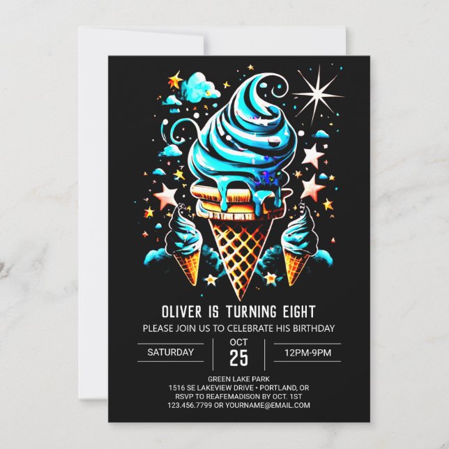 Invitation Aquarelle Moderne Personnalisé Garçon Crème de gla (Devant)