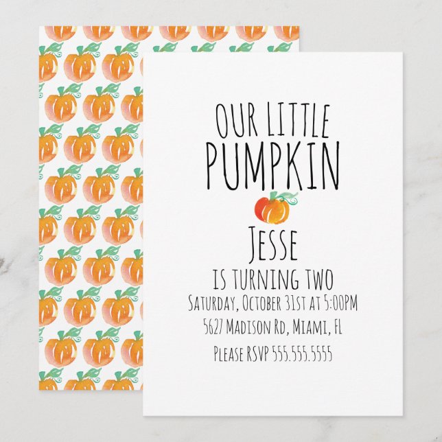 Invitation Aquarelle moderne Petite Halloween Citrouilles (Devant / Derrière)