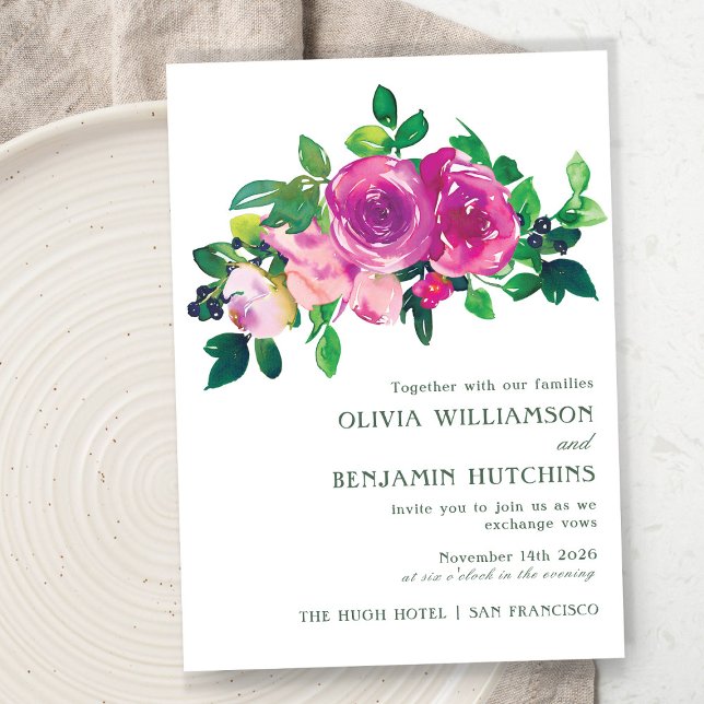 Invitation Aquarelle moderne Purple Magenta Mariage Floral (Créateur téléchargé)