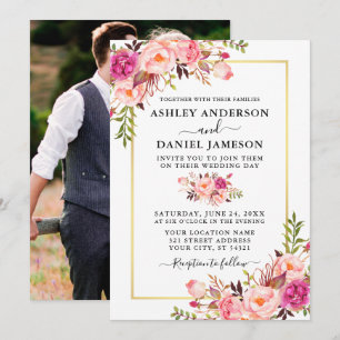 Invitation Aquarelle moderne rose Roses Floral Mariage photo