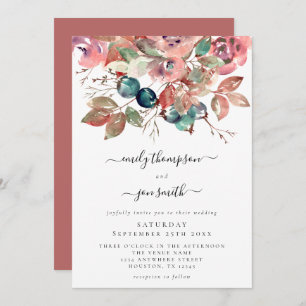 Invitation Aquarelle moderne rose Turquoise Flores Mariage