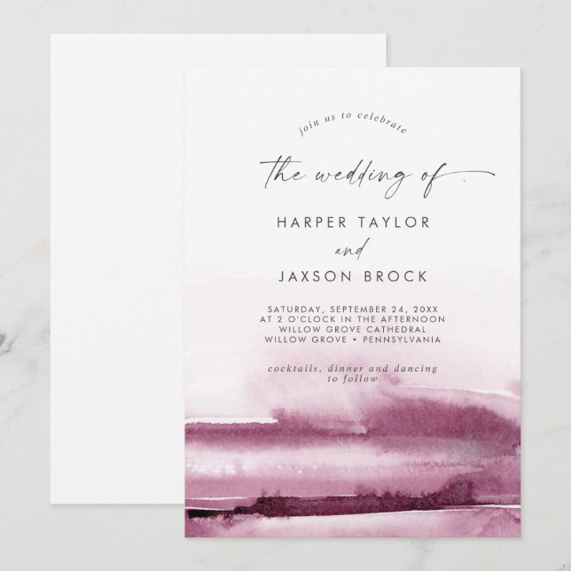 Invitation Aquarelle moderne | Rouge Le Mariage De L'Invitati (Devant / Derrière)