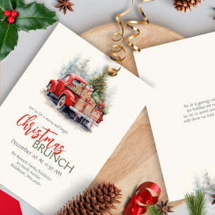 Invitation Aquarelle moderne Rouge Truck Green Noël Party