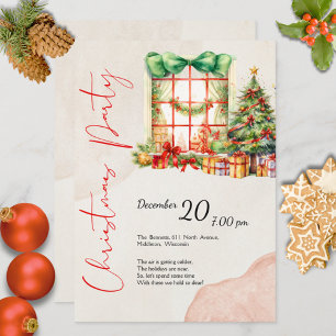 Invitation Aquarelle moderne Rouge Vert mignon fête de Noël
