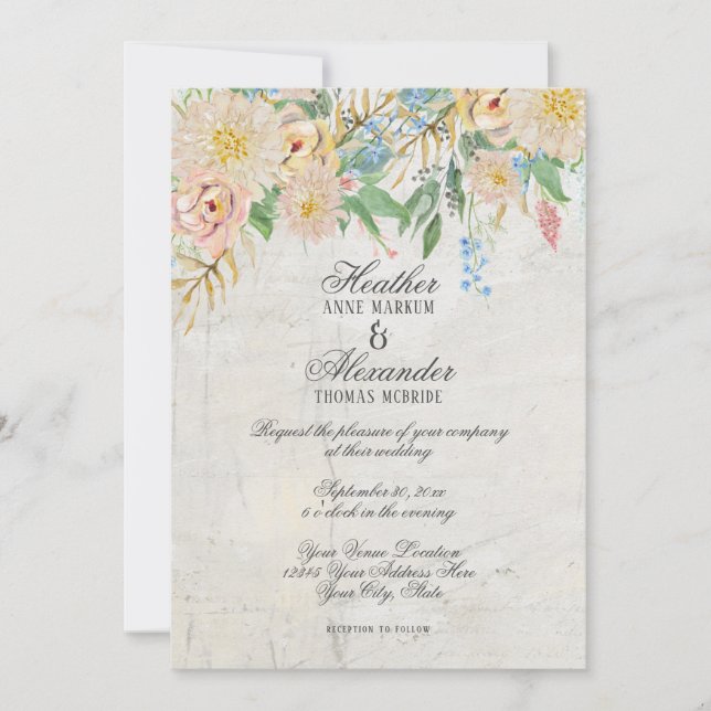 Invitation Aquarelle moderne simple Chinoiserie Marbre floral (Devant)