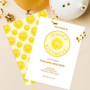 Invitation Aquarelle moderne Sunshine Thème 1er anniversaire