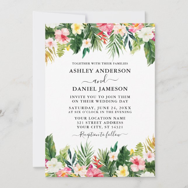 Invitation Aquarelle moderne Tropical Floral Mariage (Devant)