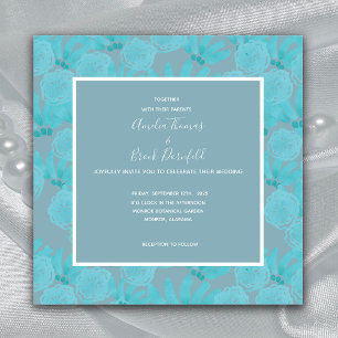 Invitation Aquarelle moderne Turquoise bleu Floral Design Mar