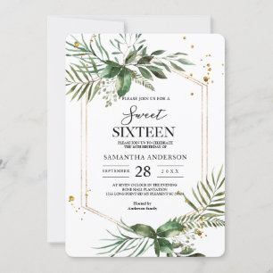 Invitation Aquarelle moderne Verdure Cadre Or