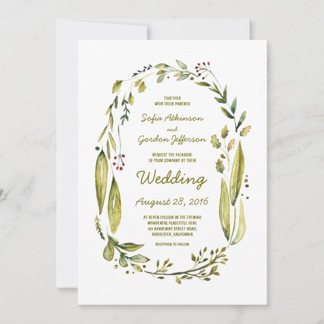 Invitation Aquarelle moderne Verdure Laurel Mariage (Devant)