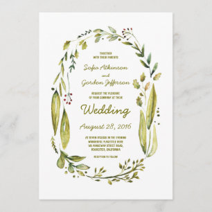 Invitation Aquarelle moderne Verdure Laurel Mariage