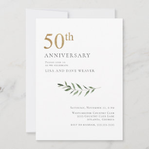 Invitation Aquarelle moderne verdure Or 50e anniversaire
