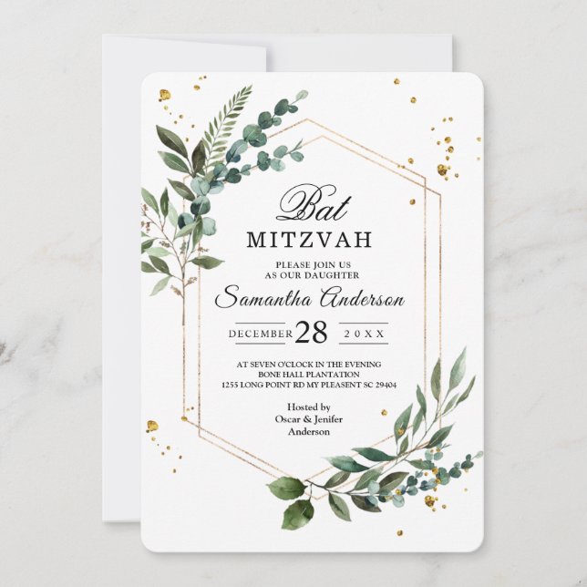 Invitation Aquarelle moderne Vert Eucalyptus Gold Frame (Devant)
