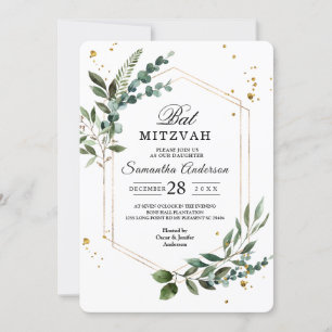 Invitation Aquarelle moderne Vert Eucalyptus Gold Frame