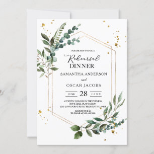 Invitation Aquarelle moderne Vert Eucalyptus Gold Frame