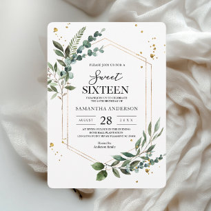 Invitation Aquarelle moderne Vert Eucalyptus Gold Frame
