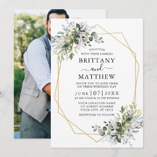 Invitation Aquarelle moderne vert Geo Cadre photo Mariage