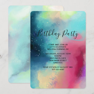 Invitation Aquarelle moderne verte Nebula Anniversaire Abstra