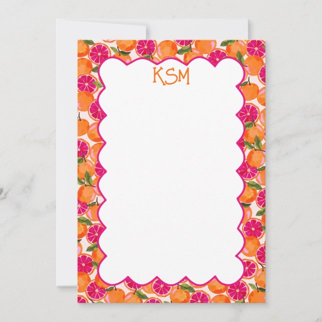Invitation Aquarelle Monogramme de pamplemousse (Devant)