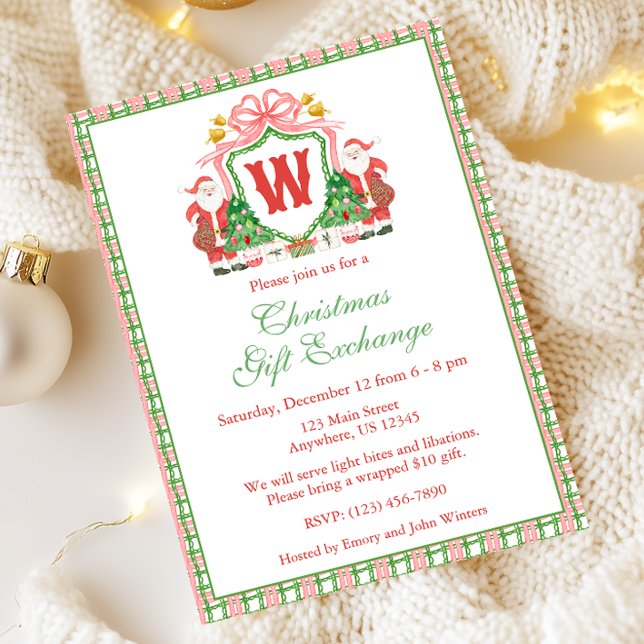 Invitation Aquarelle Monogramme initial Père Noël Crest Noël (Créateur téléchargé)