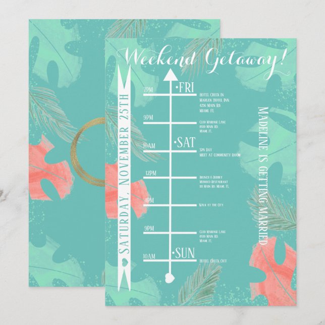 Invitation Aquarelle Monstera Bachelorette Week-end Getaway (Devant / Derrière)