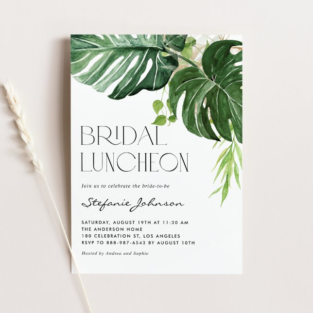 Invitation Aquarelle Monstera Feuille Dîner nuptial d'été (Créateur téléchargé)