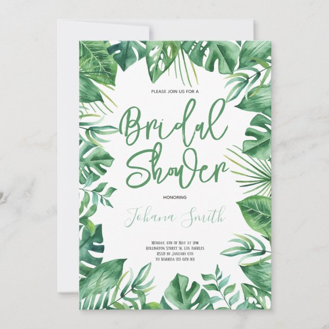 Invitation Aquarelle Monstera Feuilles Fête des mariées tropi (Devant)