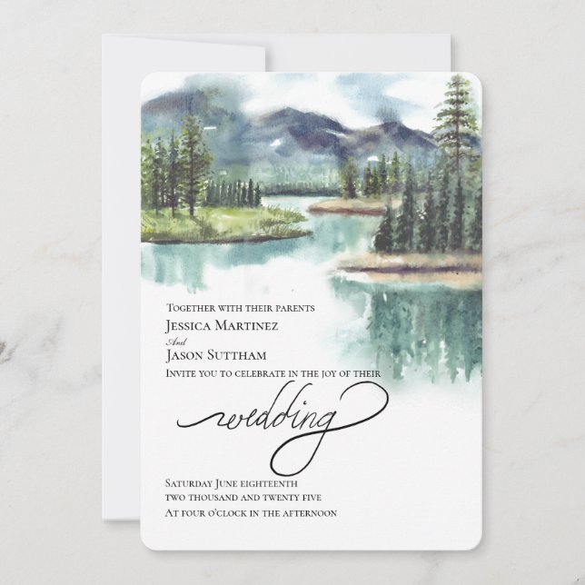 Invitation Aquarelle Montagnes Peint Mariage (Devant)