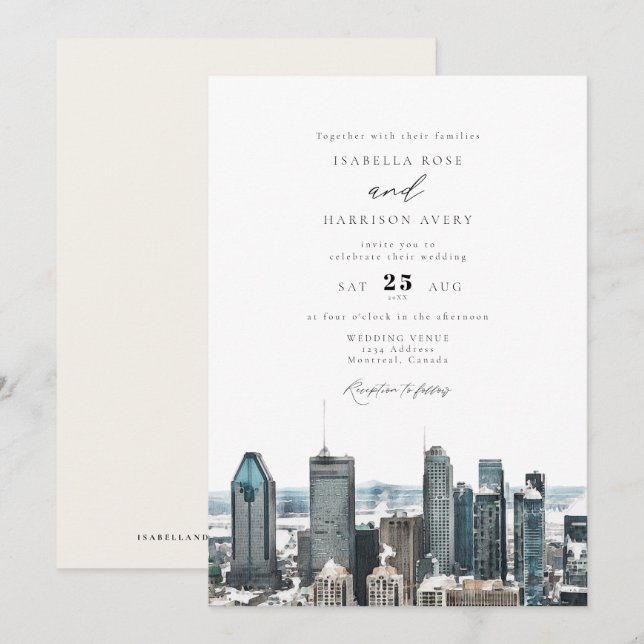 Invitation Aquarelle Montréal Canada City Skyline Mariage (Devant / Derrière)