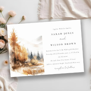 Invitation Aquarelle Muet Automne Mariage paysage Automne