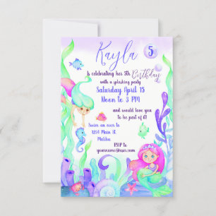 Invitation Aquarelle murmures fille fête d'anniversaire perso