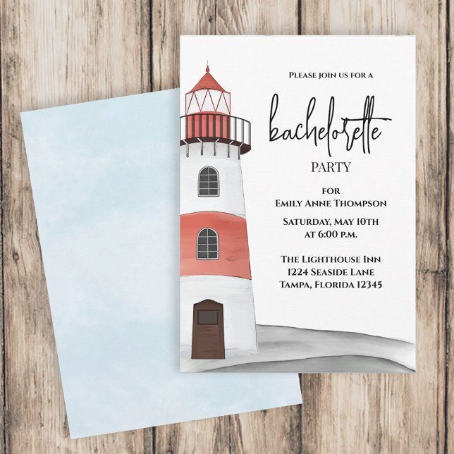 Invitation Aquarelle Nautique Bachelorette Party Phare (Créateur téléchargé)