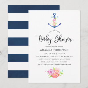 Invitation Aquarelle Nautique Thème Floral Baby shower